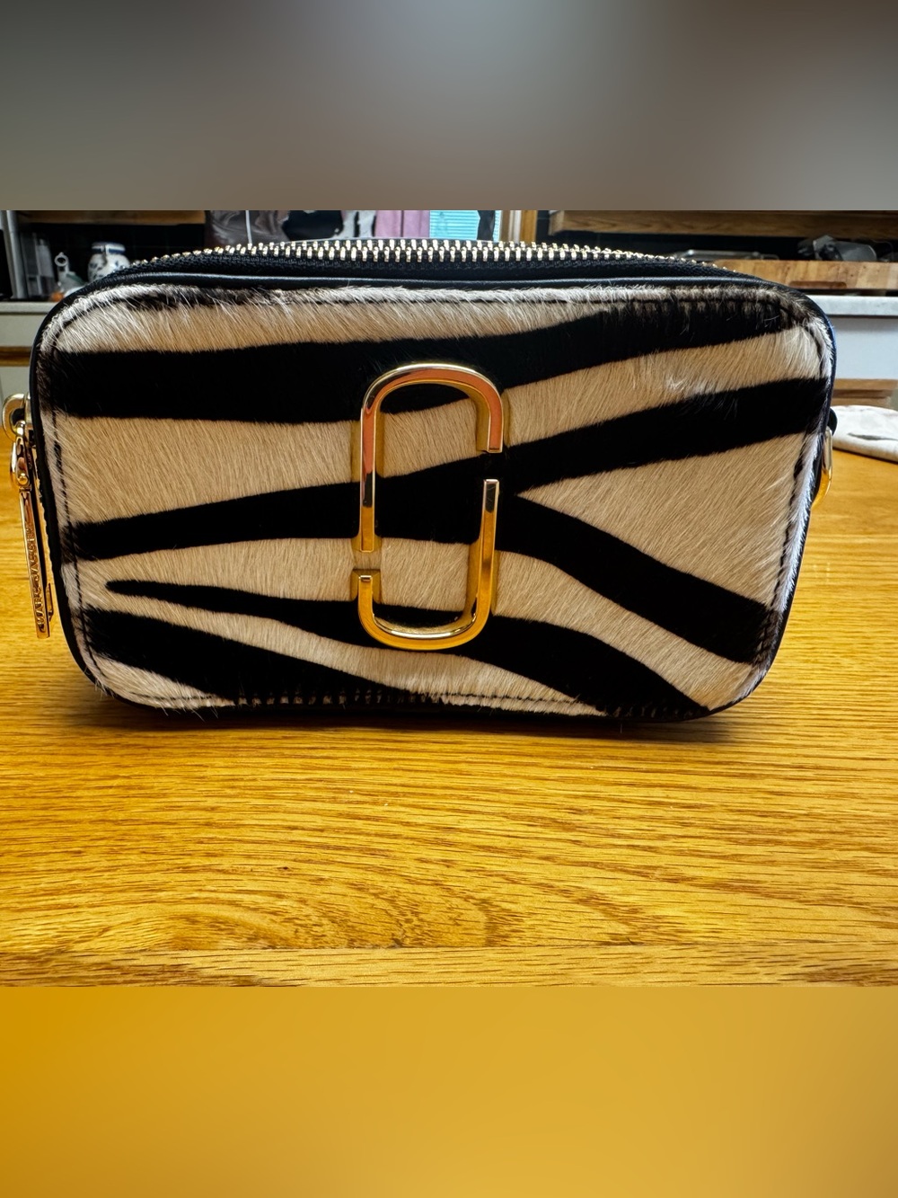 Marc Jacobs Black & White Zebra Haircalf Snapshot Camera Bag with Gold Hardware